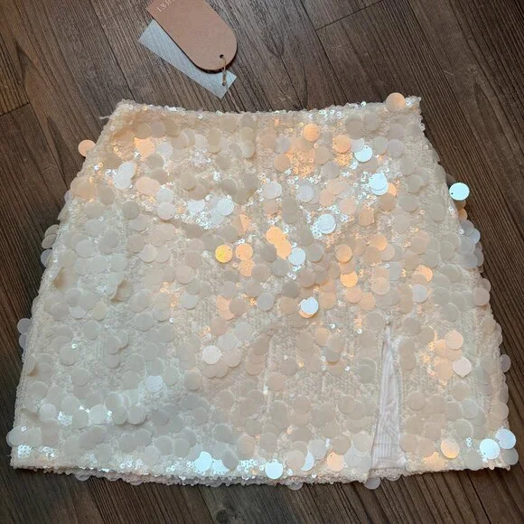 MESHKI Maude Transparent Sequin White Bridal Mini Skirt With Split - Small - Picture 2 of 8